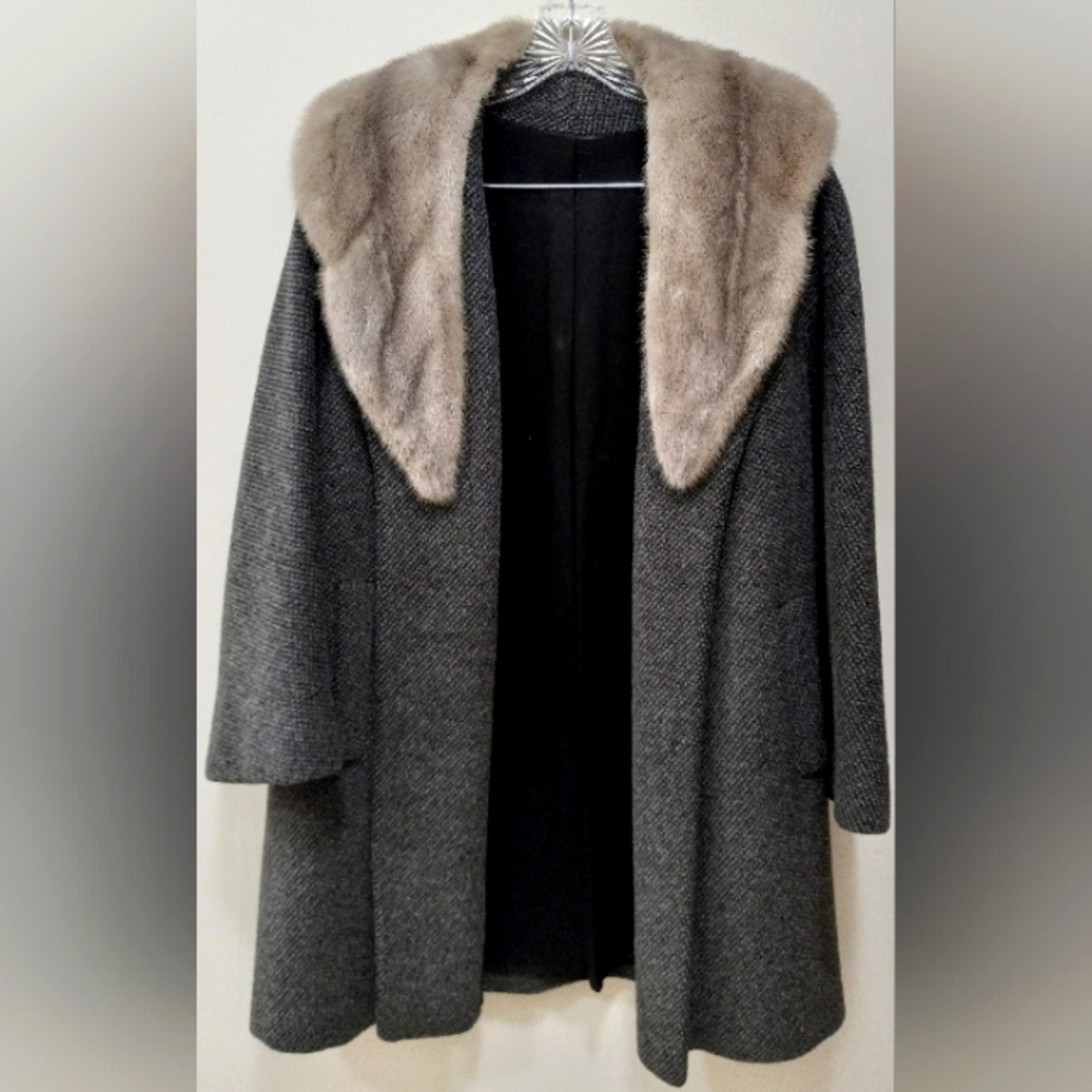 Vintage Wool and Fox Trim Dress Coat